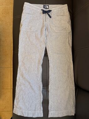 The North Face Blue White Striped Women’s Drawstring linen Blend Pants Size 6